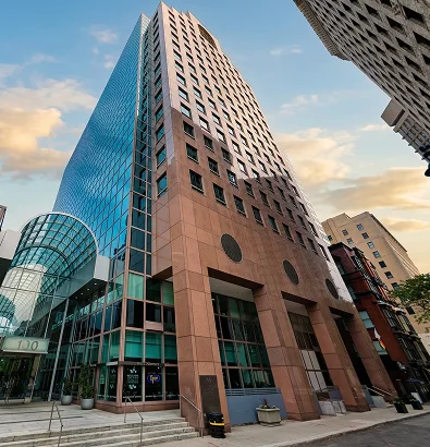 Starkweather & Shepley headquarters, urban skyline view, insurance FAQ context.