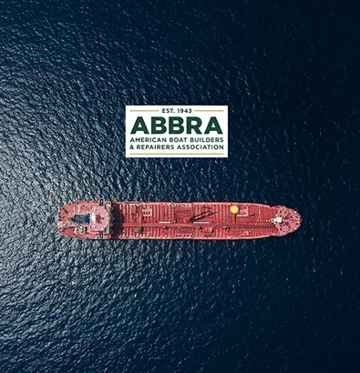 ABBRAGARD Insurance: Marine service tailored coverage with ABBA logo on aerial ship view.