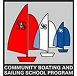 Sailing school logo featuring red, white, and blue sailboats, representing the Community Boating & Sailing School Program.