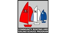 Community Boating and Sailing School logo with red, white, and blue sails.